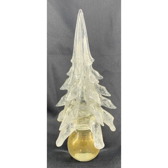 Murano Glass Christmas Tree 8" Tall Clear White Gold Handcrafted - Picture 2 of 8
